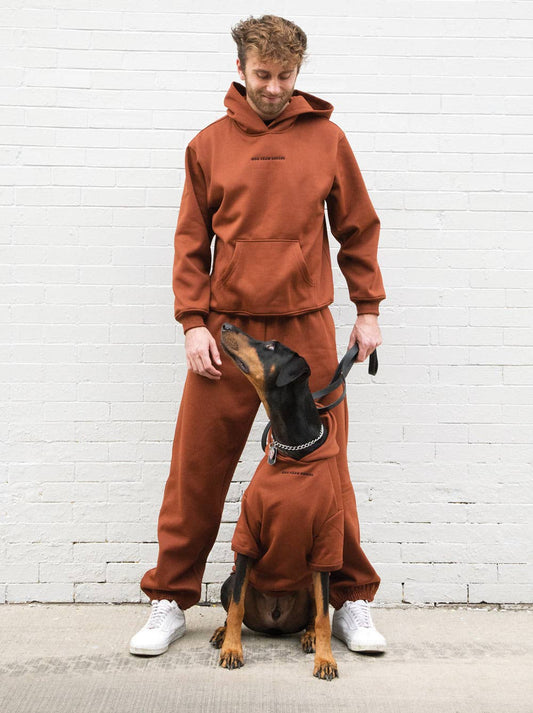 Dog Fleece Hoodie Red Brown Matching Set