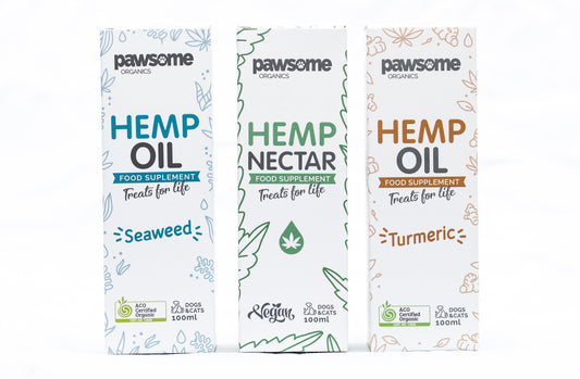 Hemp Oil Supplement Collection for Dogs Cats Packaging Front View