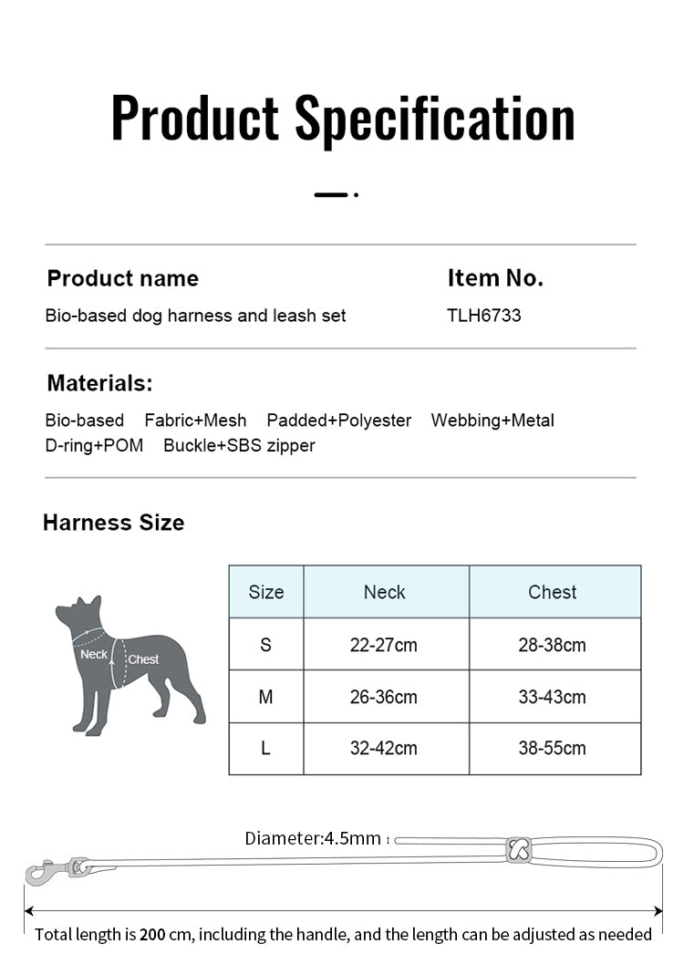 Eco-Friendly Dog Harness Leash Set Sizing