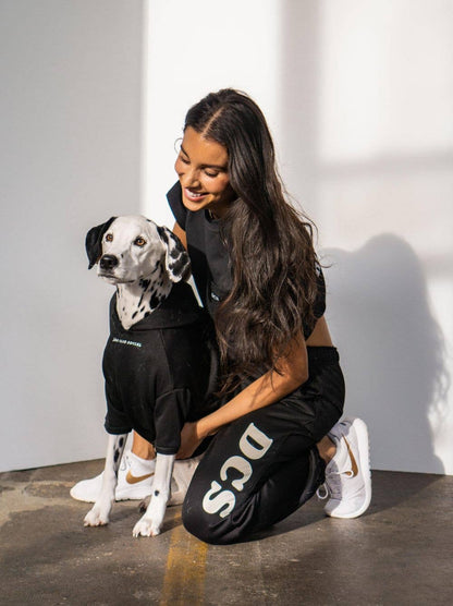 Dog Fleece Hoodie Black Matching Set Woman