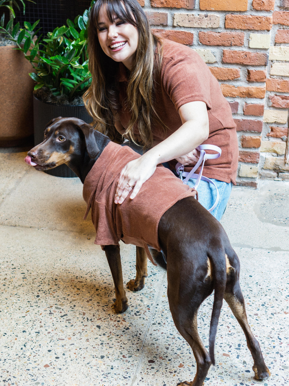 Terry Dog Polo Shirt Cocoa Brown Matching Set Woman