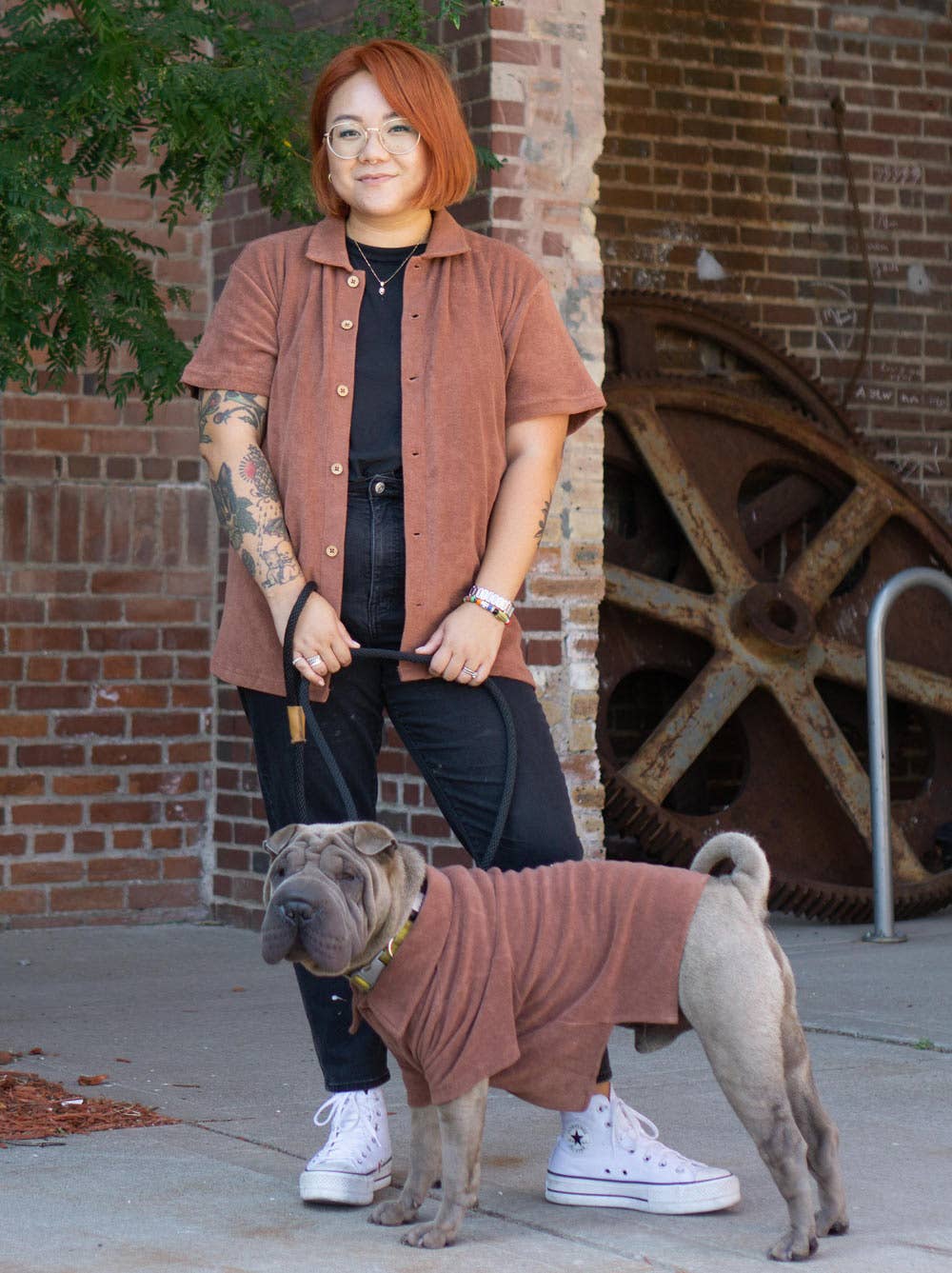 Terry Dog Polo Shirt Cocoa Brown Matching Set Woman