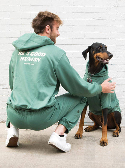 Dog Fleece Hoodie Green Matching Set Man