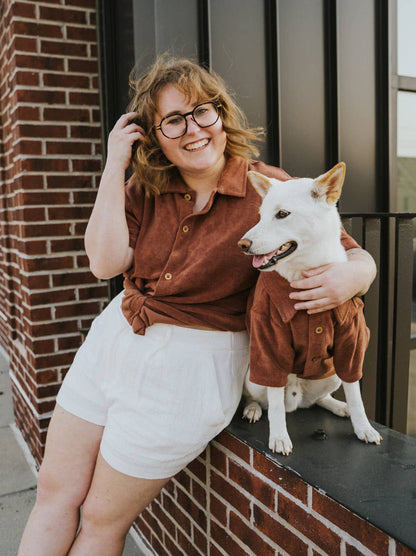 Terry Dog Polo Shirt Cocoa Brown Matching Set Woman