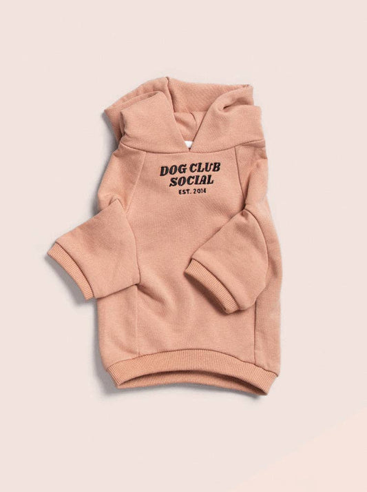 Terry Fleece Dog Hoodie Pink Brown Front View