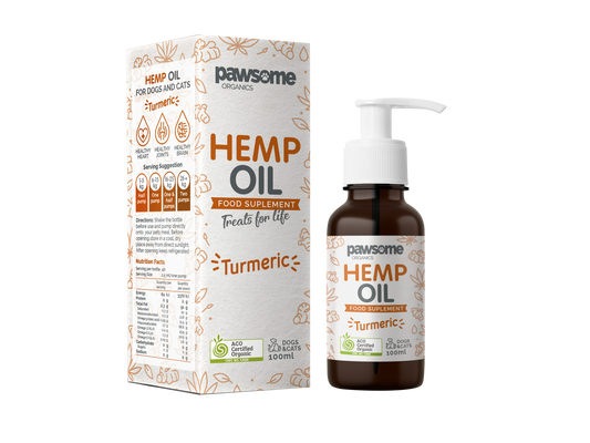 Hemp Oil Turmeric Supplement for Dogs Cats Packaging Front View