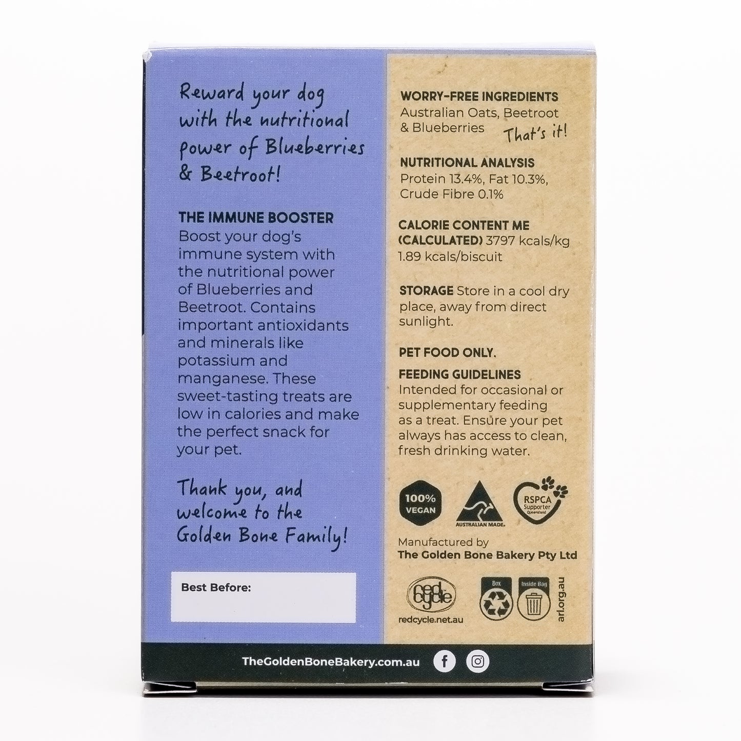 SnackPacks Natural Vegetarian Dog Treats Immune Booster Back View