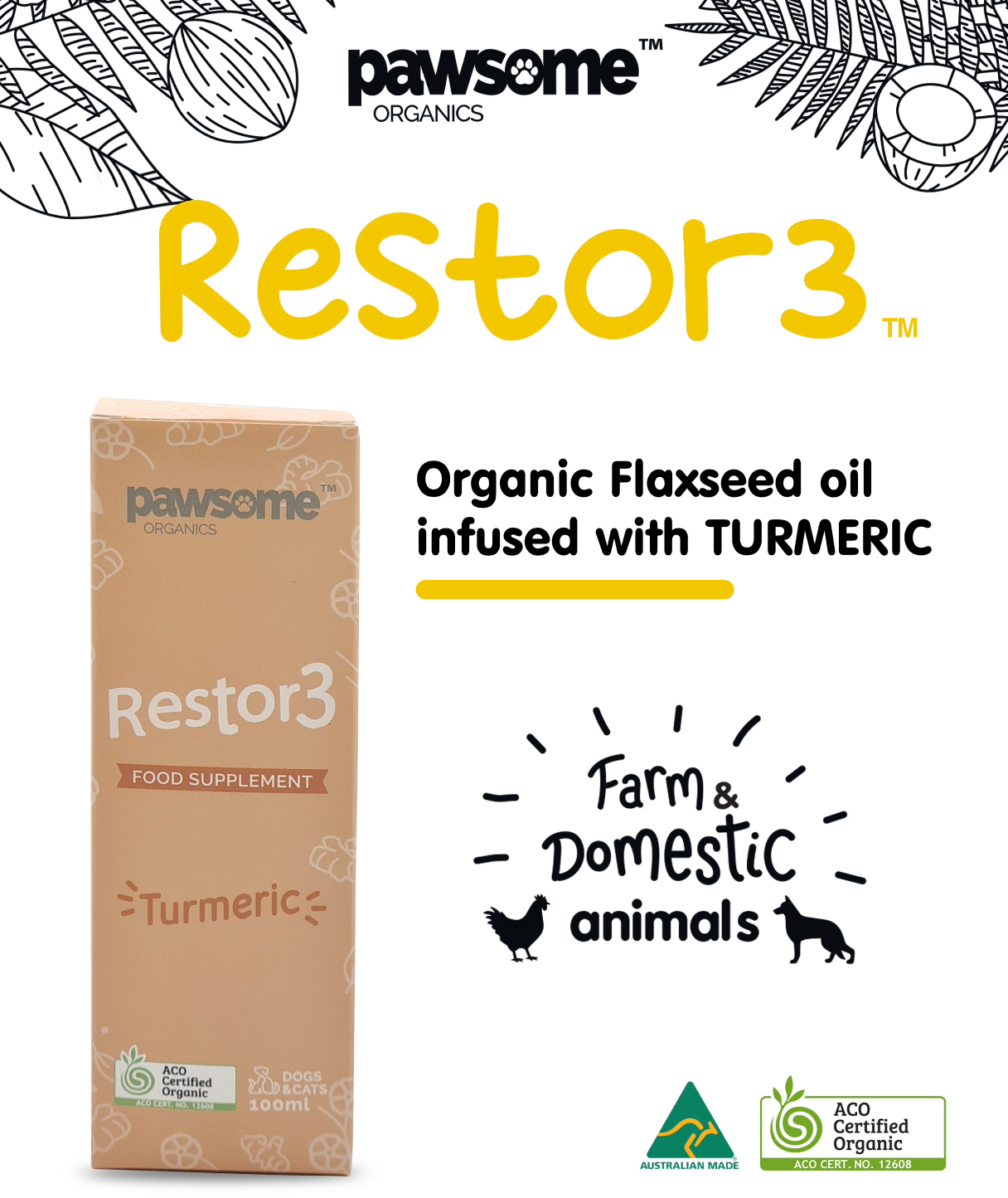 Restor3 Flaxseed Oil Turmeric for Dogs Cats Front View