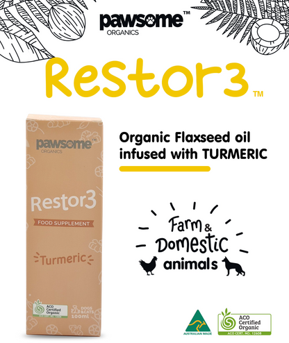 Restor3 Flaxseed Oil Turmeric for Dogs Cats Front View