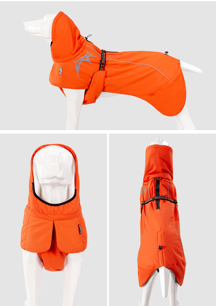 Windproof Winter Dog Coat Orange All Angles