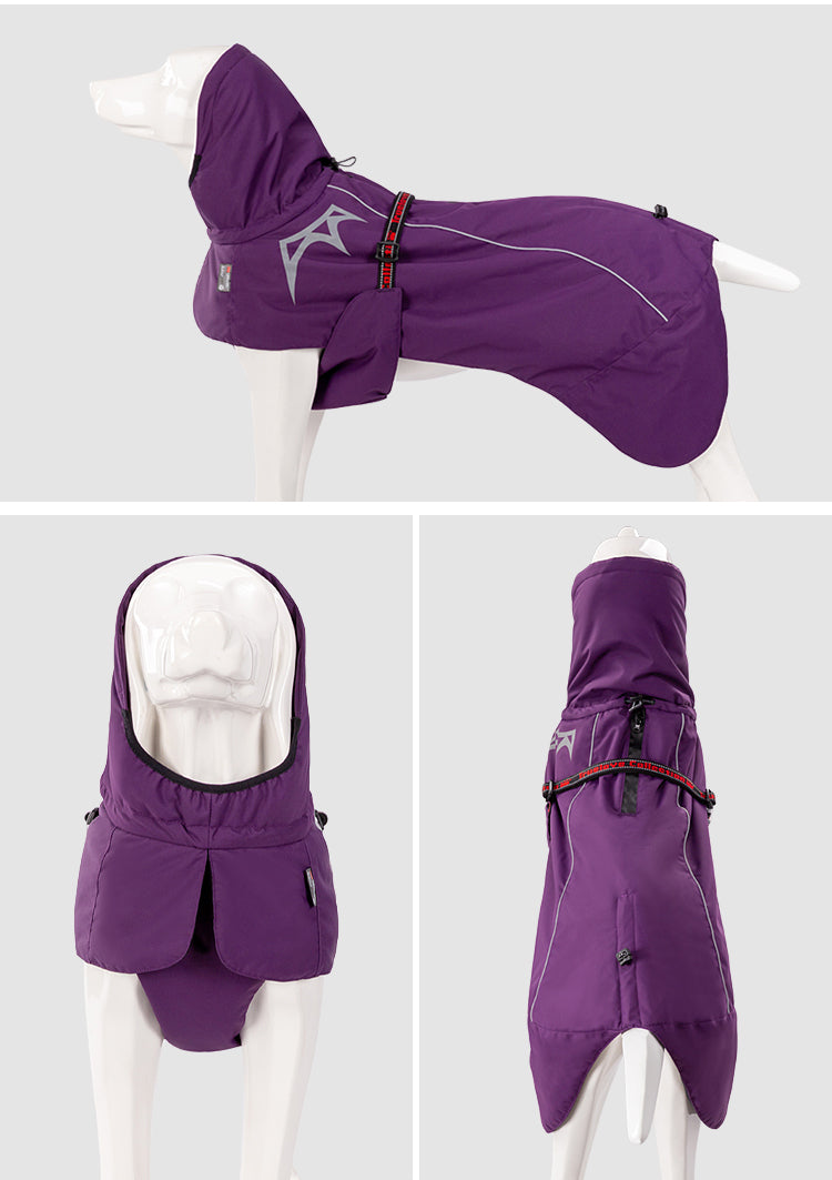 Windproof Winter Dog Coat Purple All Angles