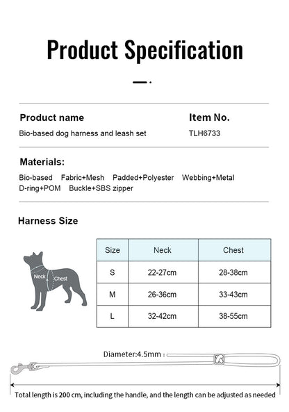 Eco-Friendly Dog Harness Leash Set Sizing
