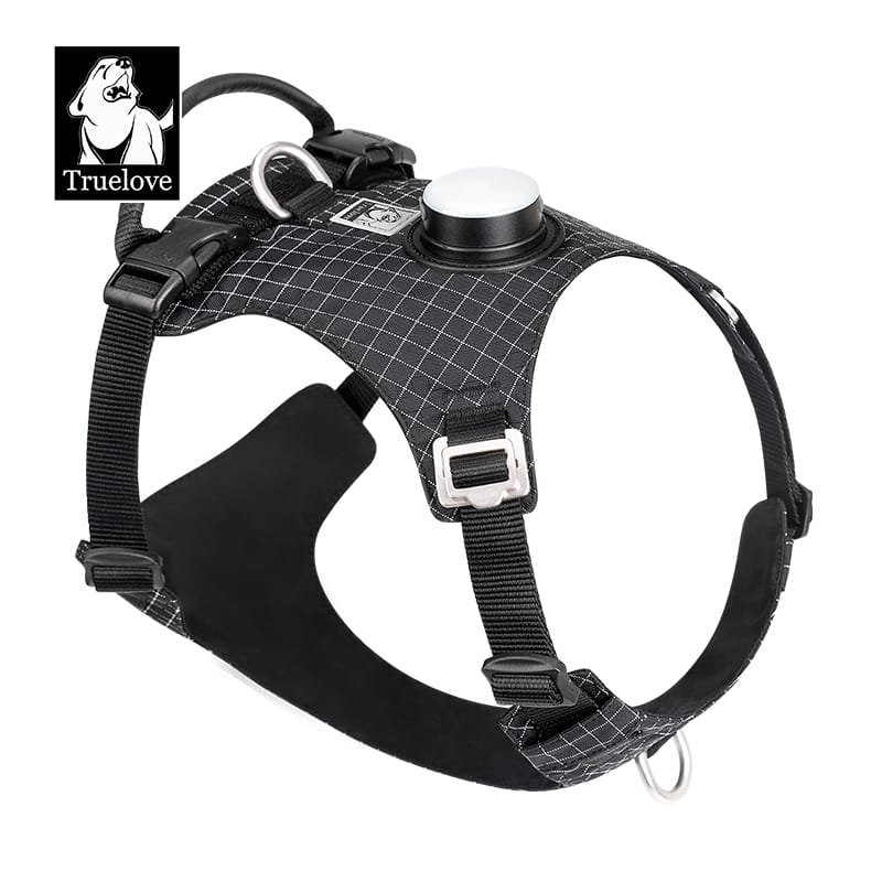 INNOVATIVE DOG HARNESS WITH LED LIGHT & GPS TRACKER HOLDER