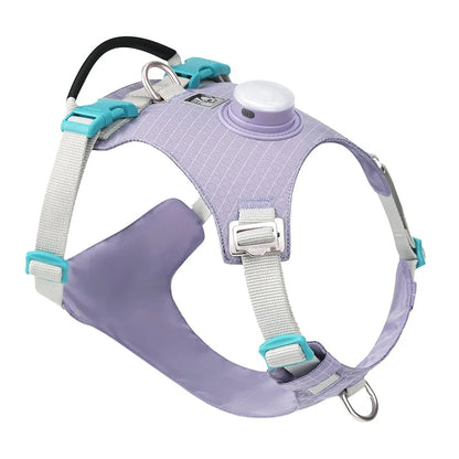 Innovative Dog Harness Safety Light GPS Holder Purple White