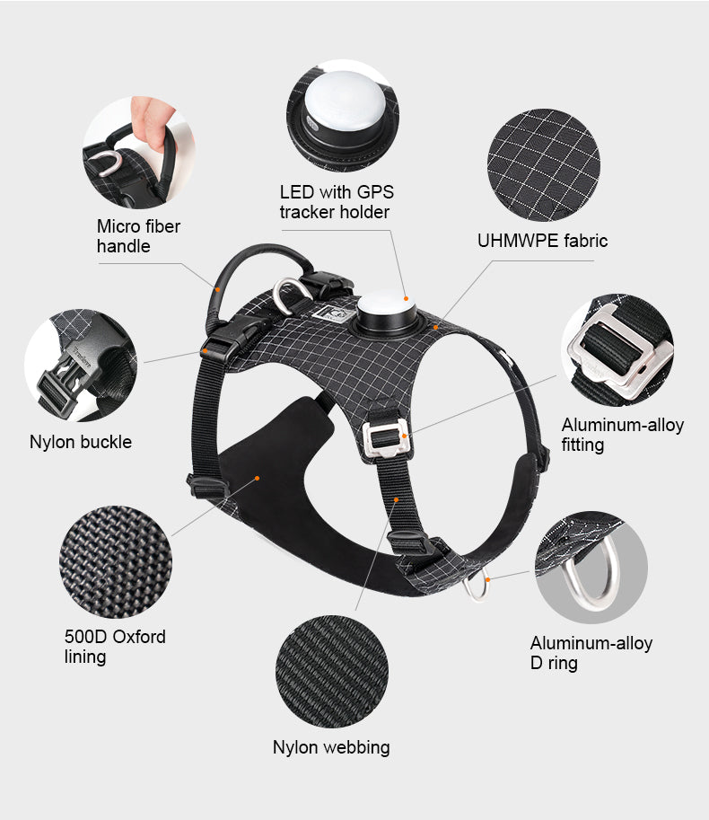 Innovative Dog Harness Safety Light GPS Holder Features