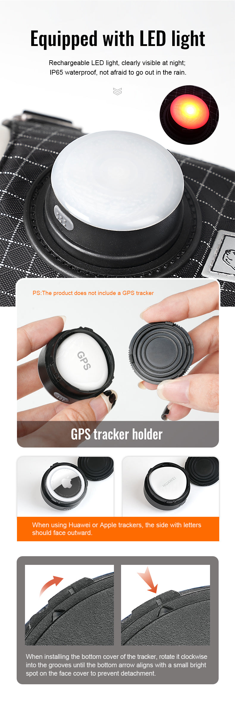 Innovative Dog Harness Safety Light GPS Holder Details
