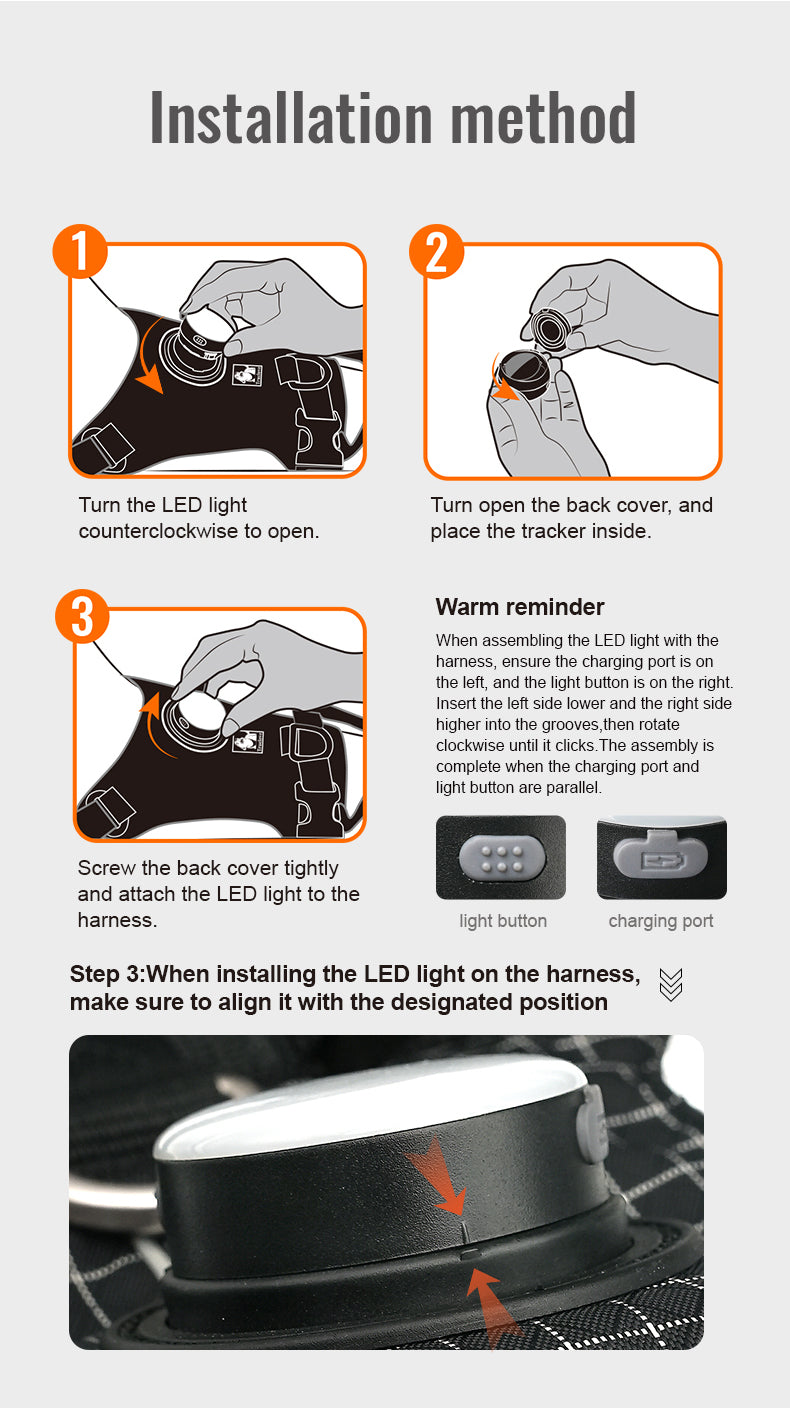 Innovative Dog Harness Safety Light GPS Holder Installation
