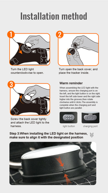 Innovative Dog Harness Safety Light GPS Holder Installation