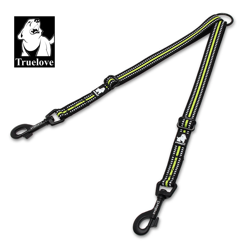 Dual Dog Leash Reflective Yellow Front View