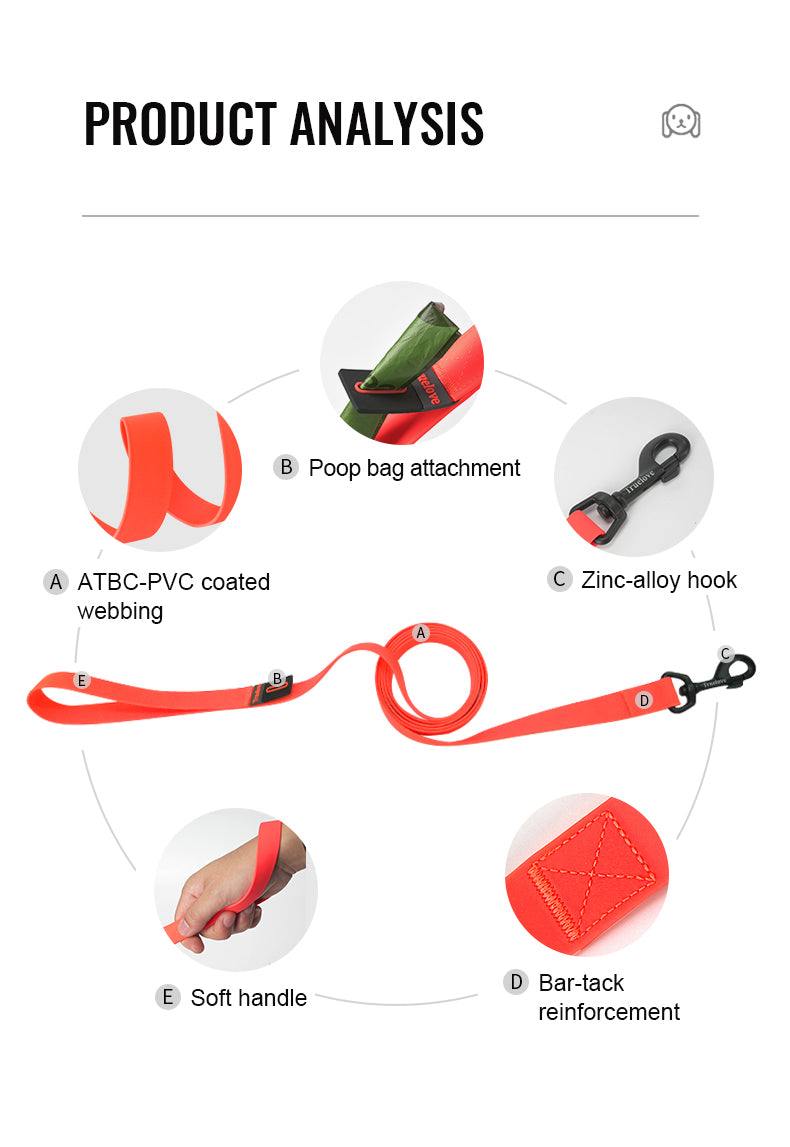 Waterproof Dog Leash Orange Features