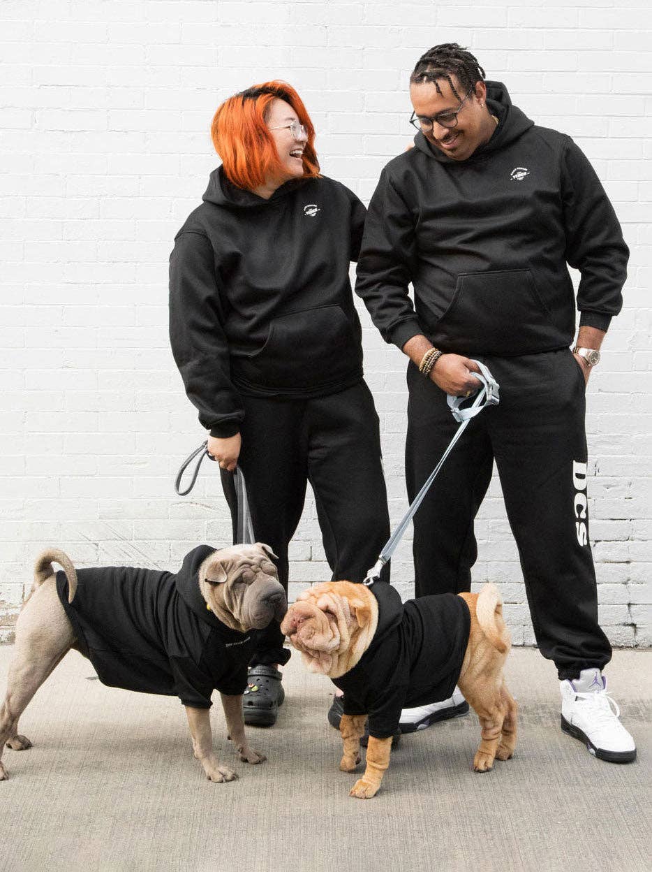 Dog Fleece Hoodie Black Matching Set Couple