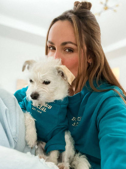 Terry Dog Pullover Green Blue Matching Set Woman