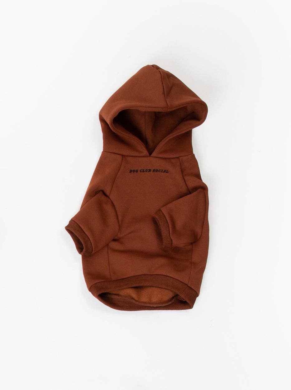 Dog Fleece Hoodie Red Brown Front View