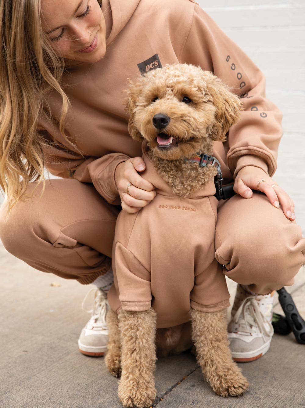 Dog Fleece Hoodie Sandstone Nude Demo Close